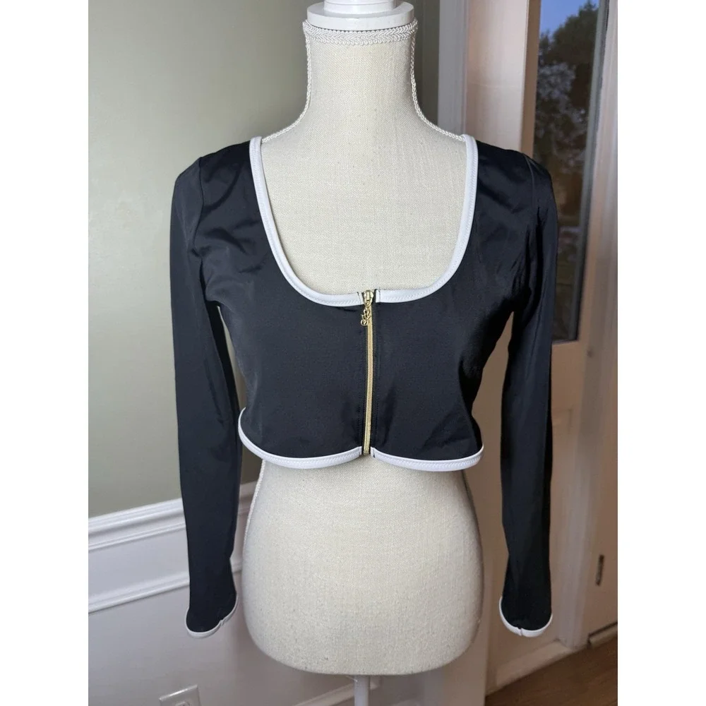 Victoria's Secret PINK Long Sleeve Cropped Rash Guard Swim Top Black XL